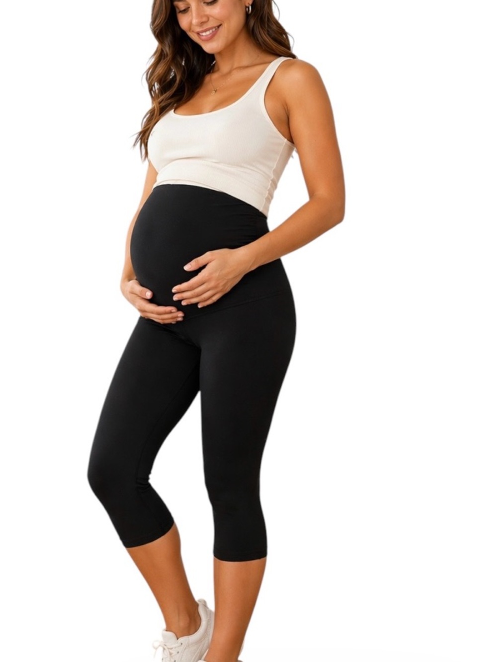 Isabel Maternity Black Over Belly Leggings Size Small High Rise Stretch Active